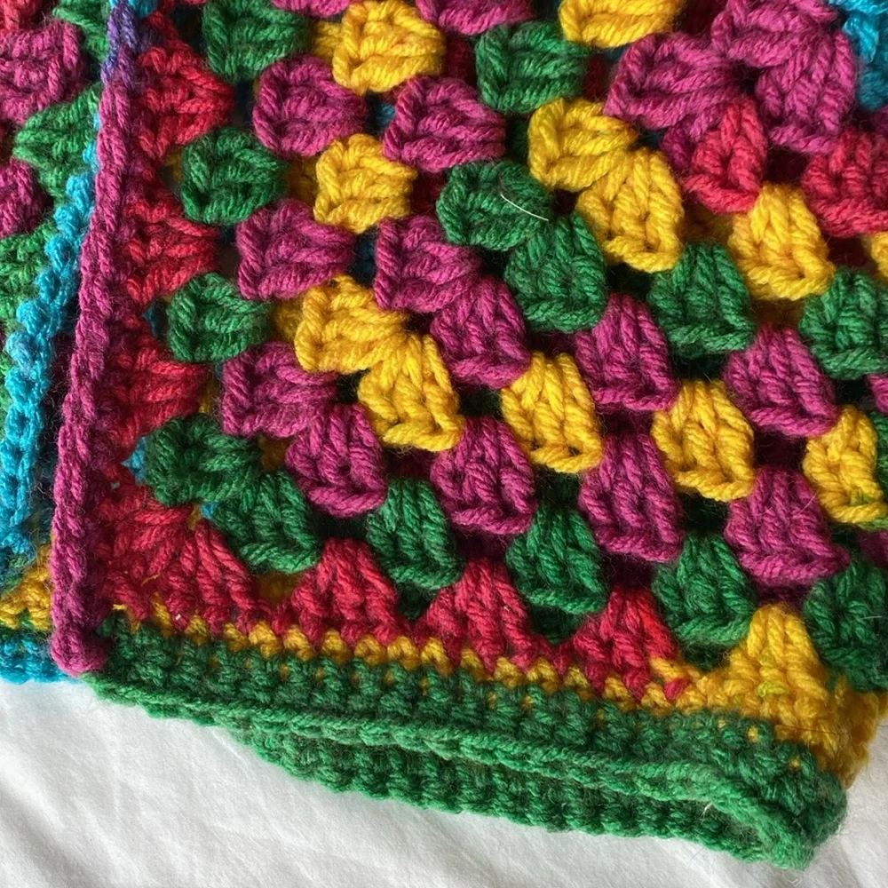 VINTAGE HANDMADE Crochet Sweater Cardigan Rainbow Hand Knit Handmade